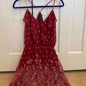 Red dress with cream pattern